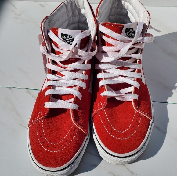 Red Sk8-Hi Vans Hi-Top Shoes - Picture 3 of 4